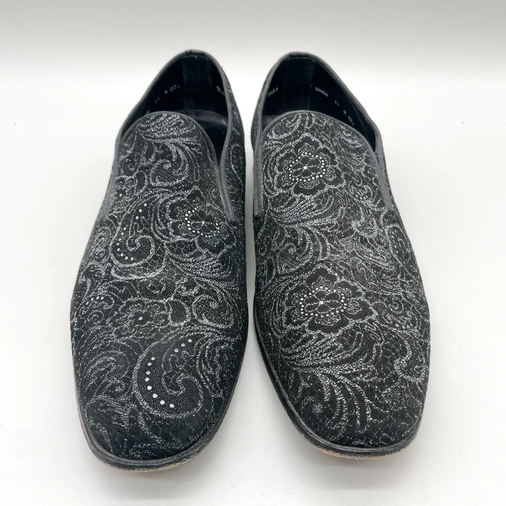 Mezlan Mens 11M Damon Loafers Black Silver Glitter Paisley Tuxedo Wedding Dandy_4